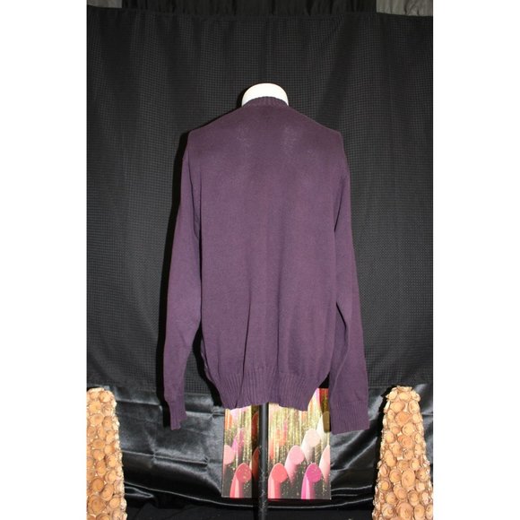 Van Heusen Men's pullover sweater Large/ Purple with gray stripes 100% Cotton - Picture 3 of 12